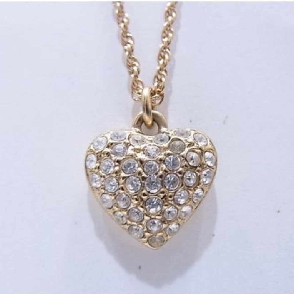 Christian Dior Gold Rhinestone Heart Pendant Necklace